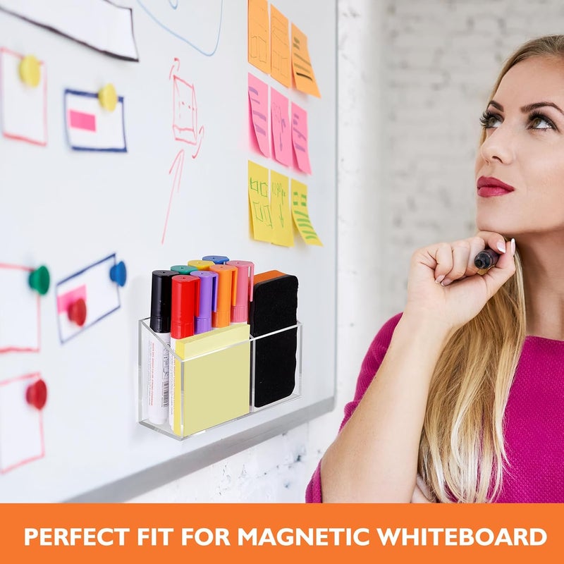 Ameceres Magnetic Pen Holder Classroom Organization Acrylic Marker Holder for Whiteboard Refrigerator Locker Accessories Pencil Dry Erase Marker Basket (2 Compartments * 1) - Image 5